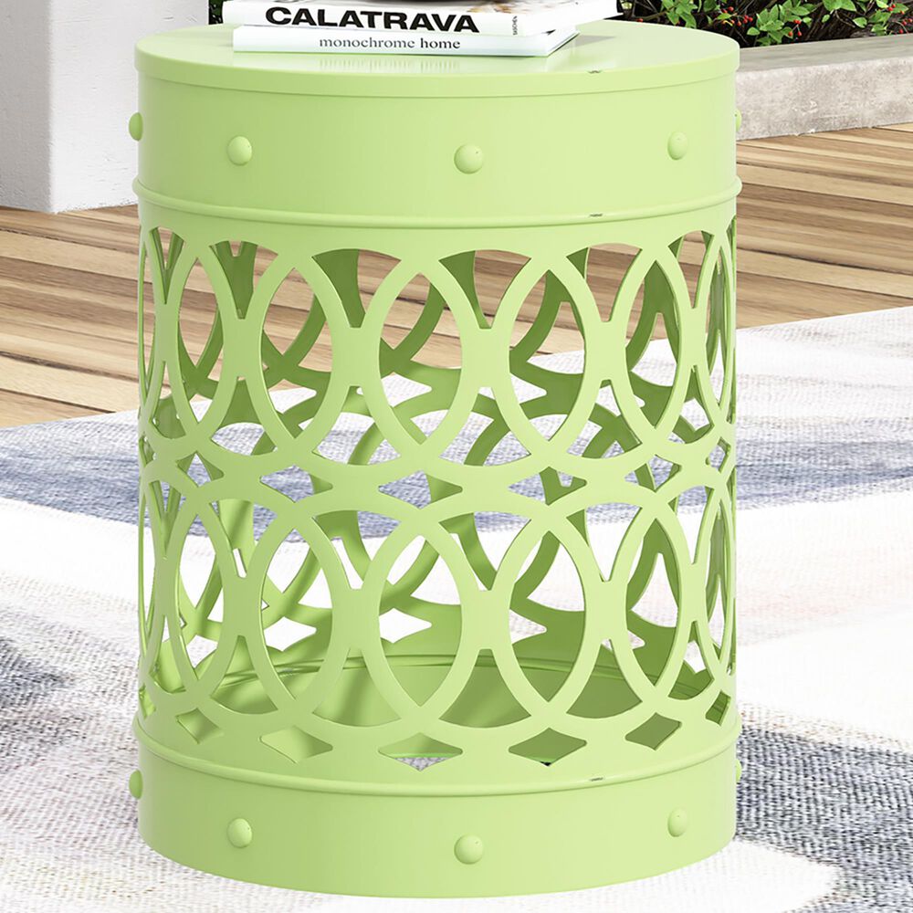 Hearth and Haven Outdoor Side Table with Overlapping Circle Design in Green, , large