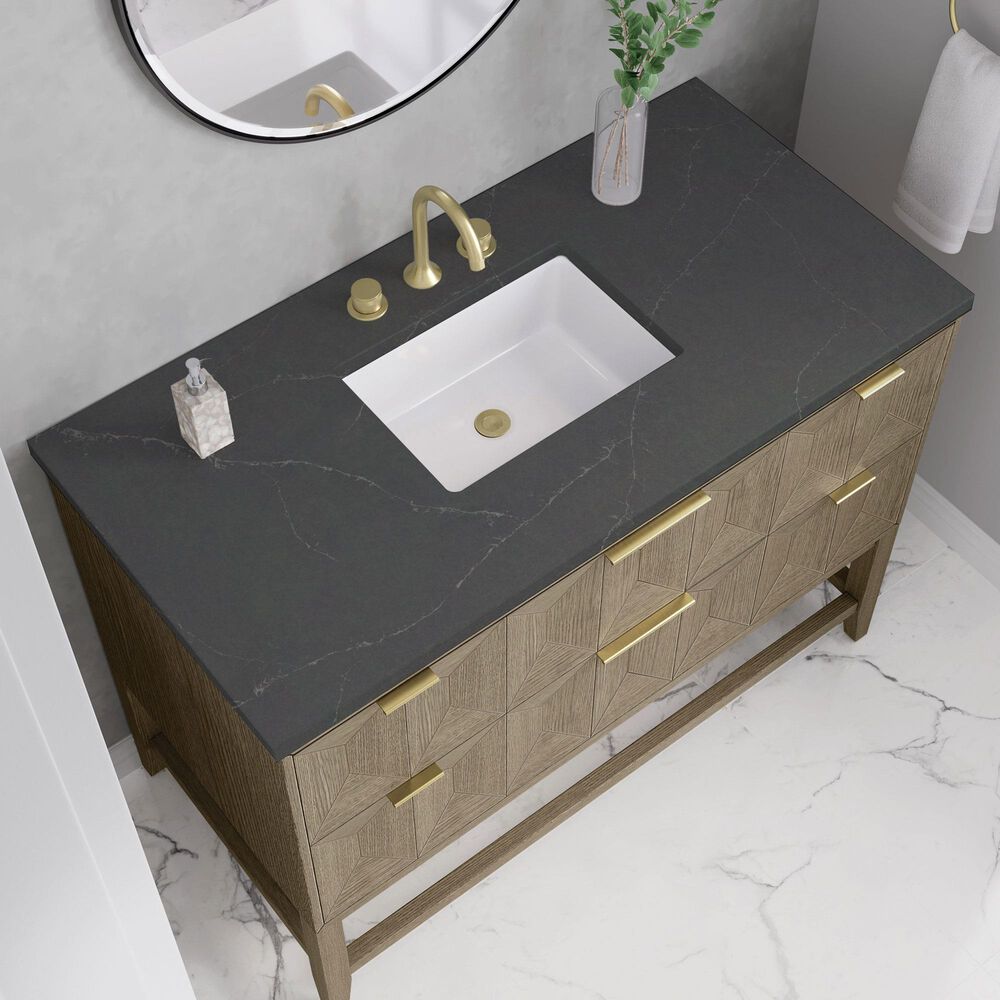 James Martin Vanities Emmeline 48&quot; Single Vanity in Pebble Oak with 3 cm Charcoal Soapstone Quartz Top, , large