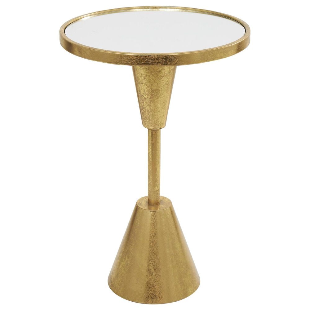 Maple and Jade Accent End Table with Pedestal Base and Mirrored Glass Top in Stain Gold, , large