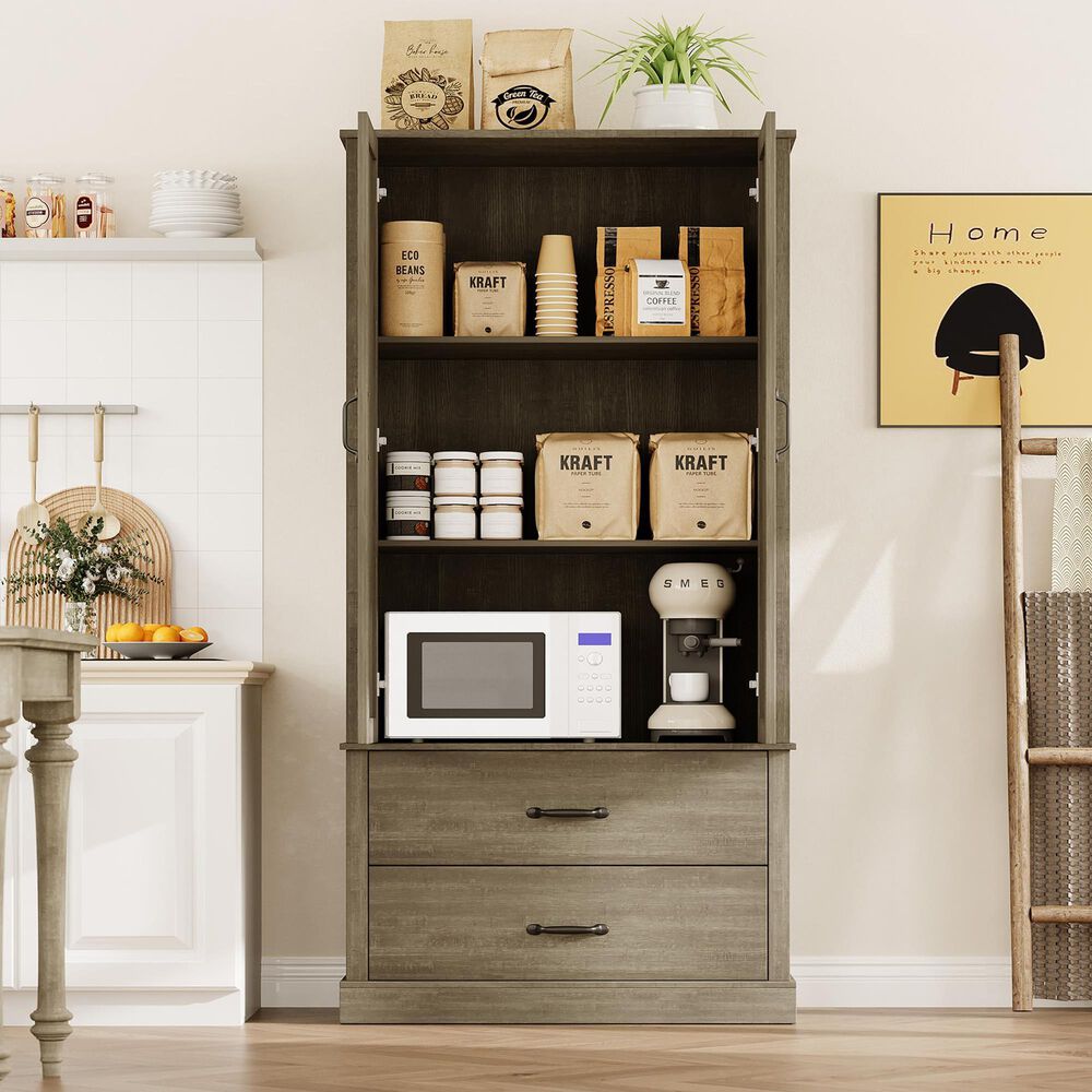 GARVEE 65" Kitchen Pantry Cabinet in Gray, , large