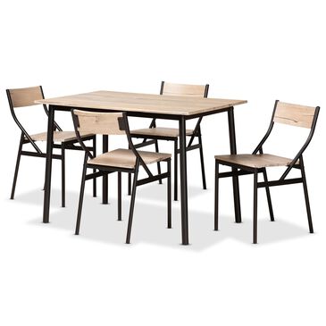 Baxton Studio Carmen 5-Piece Dining Set in Oak Brown and Dark Brown, , large