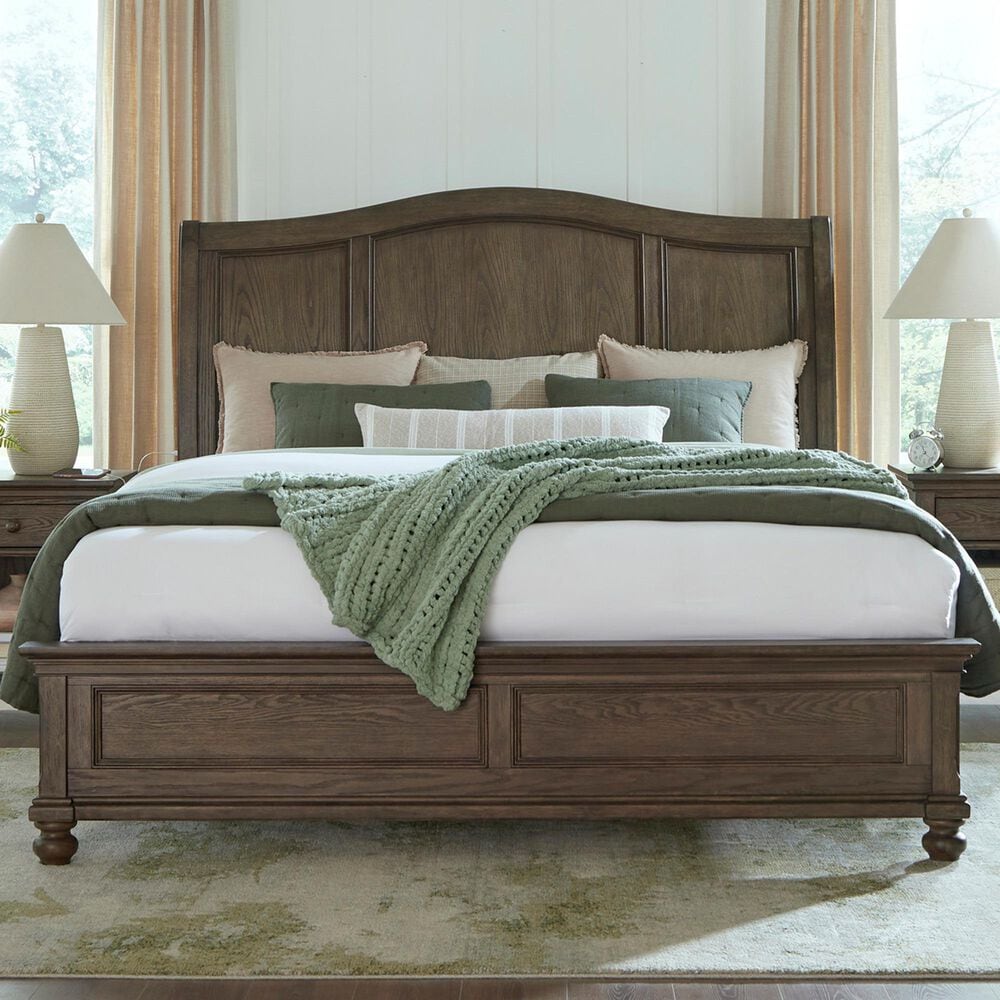 Riva Ridge Oxford Queen Sleigh Bed in Cocoa with USB Ports, , large