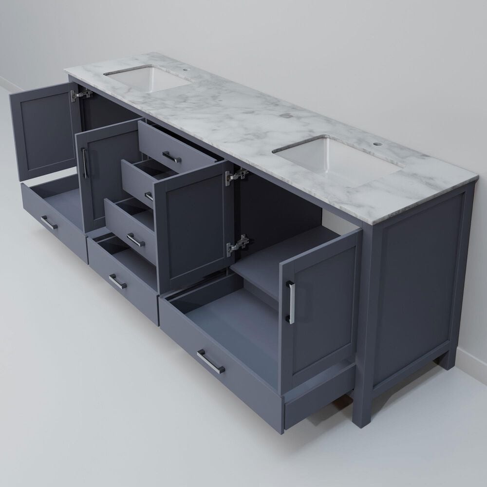 Lexora Home Jacques 80" Double Bathroom Vanity in Dark Grey with 2 cm White Carrara Marble Top and Rectangular Sinks, , large