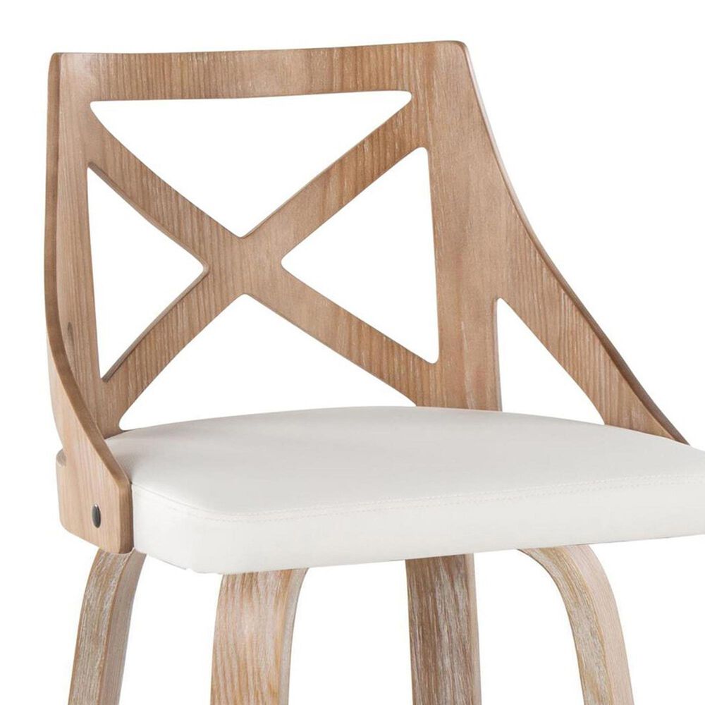 LumiSource Charlotte Swivel Counter Stool with White Faux Leather Upholstery in Whitewashed and Chrome (Set of 2), , large