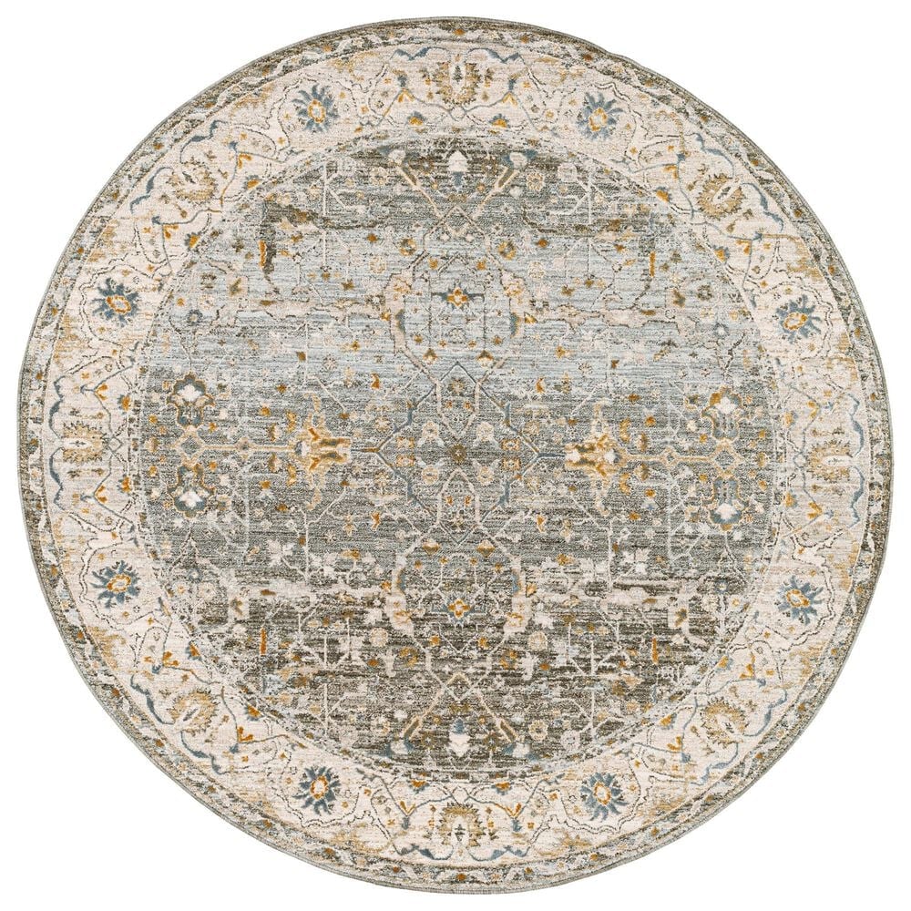Surya Dresden Deep Teal, Dusty Sage, Taupe, Off-White, Light Gray, Olive and Mustard 5"3" Round Area Rug, , large