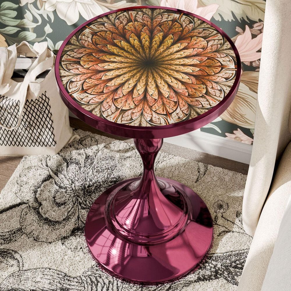 Furniture of America Gleam Round End Table in Polished Purple and Orange, , large