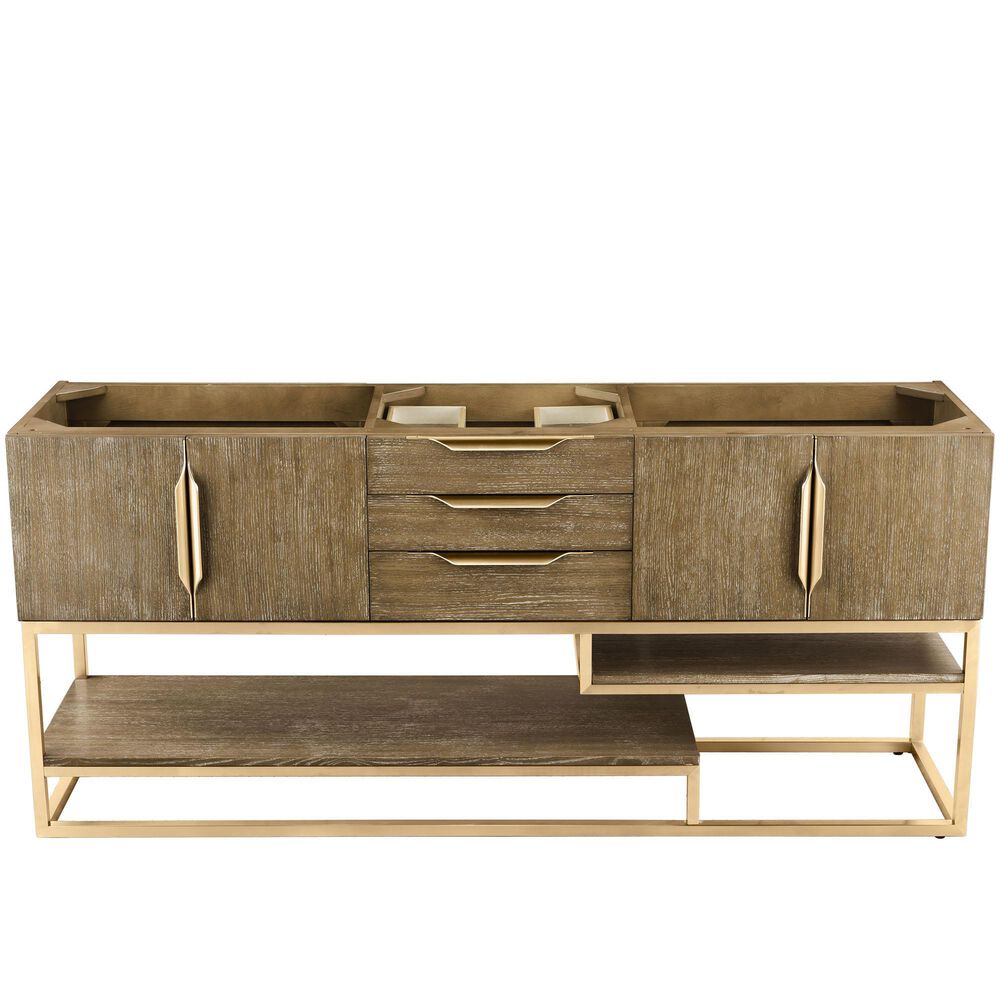 James Martin Columbia 72" Double Bathroom Vanity Cabinet in Latte Oak and Radiant Gold, , large