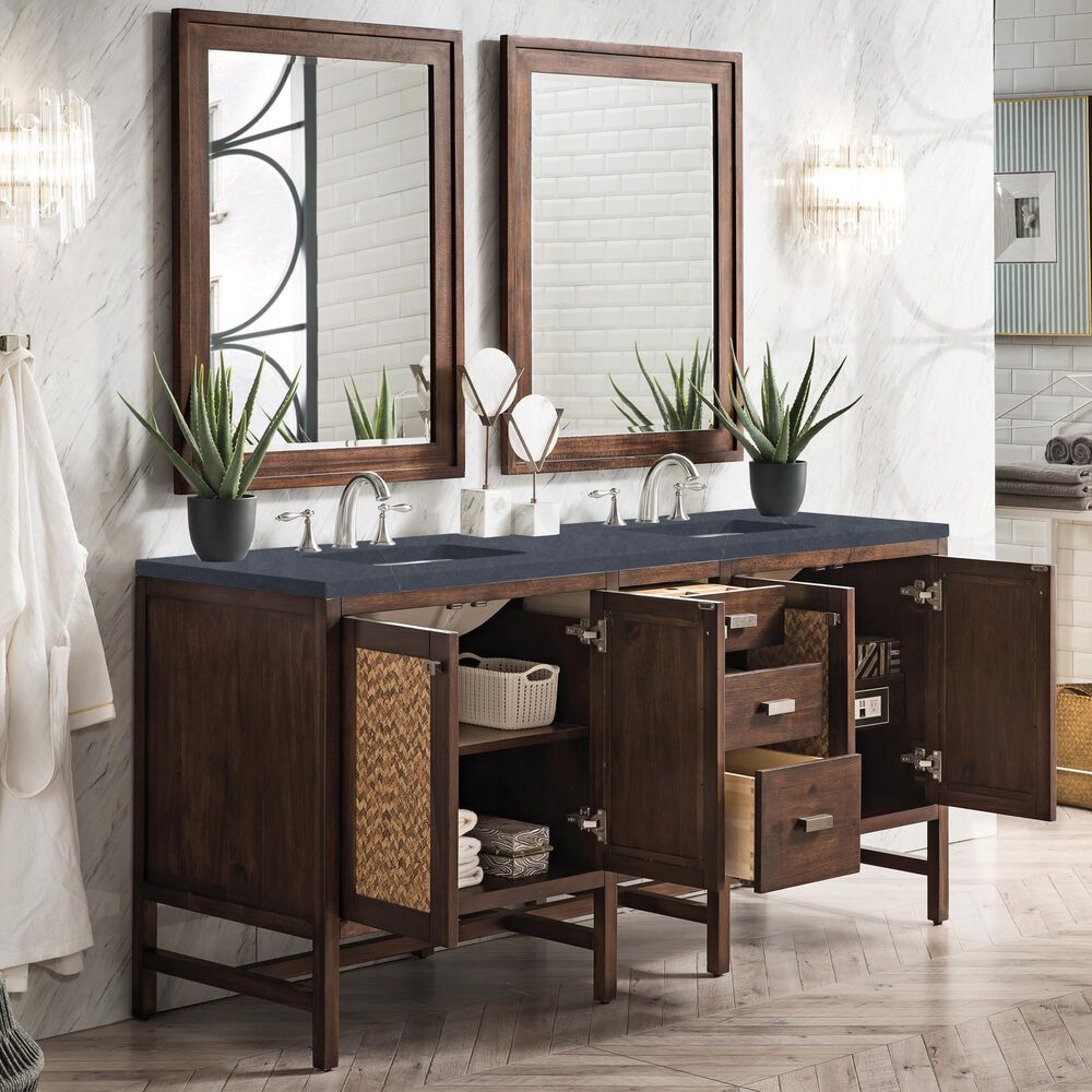James Martin Vanities Addison 72&quot; Double Bathroom Vanity in Mid Century Acacia with 3 cm Charcoal Soapstone Quartz Top and Rectangular Sinks, , large