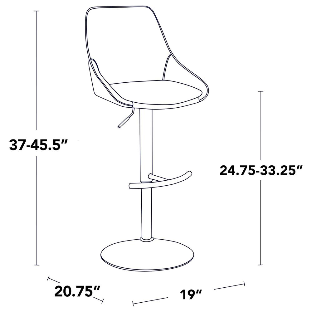 LumiSource Diana Adjustable Barstool with White Faux Leather Upholstery in Black (Set of 2), , large
