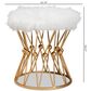 Baxton Studio Leonie Ottoman in White Faux Fur and Gold Finish, , large