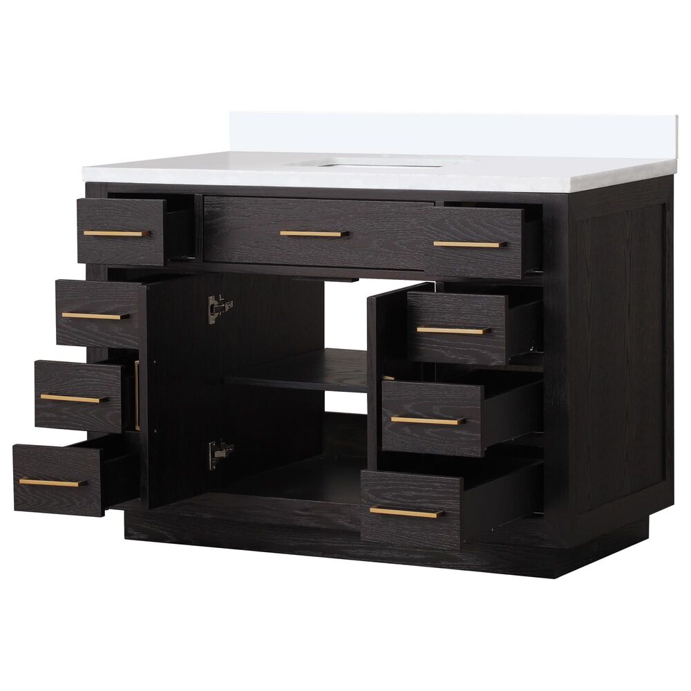 Lexora Home Abbey 48&quot; Single Bathroom Vanity in Black Oak with 2 cm White Quartz Top and Rectangular Sink, , large