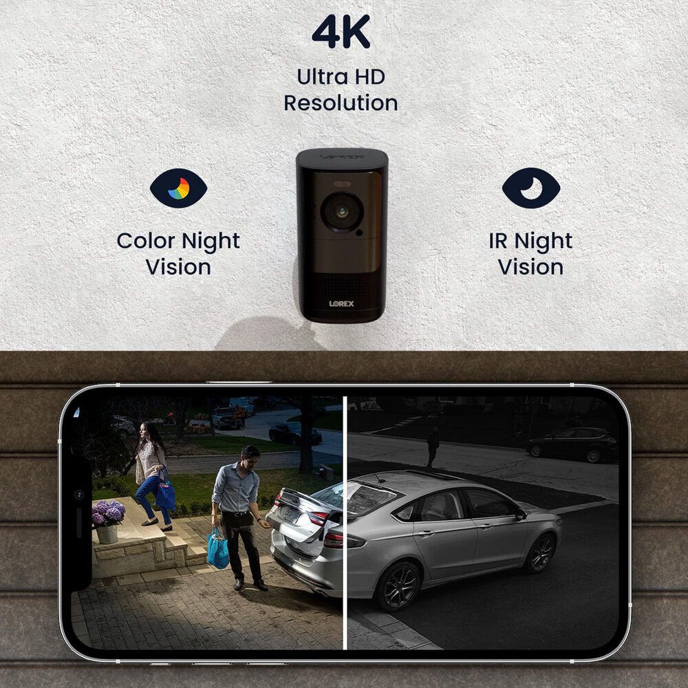 Lorex 4K Spotlight Battery Wi-Fi Outdoor Security Camera in Black, , large