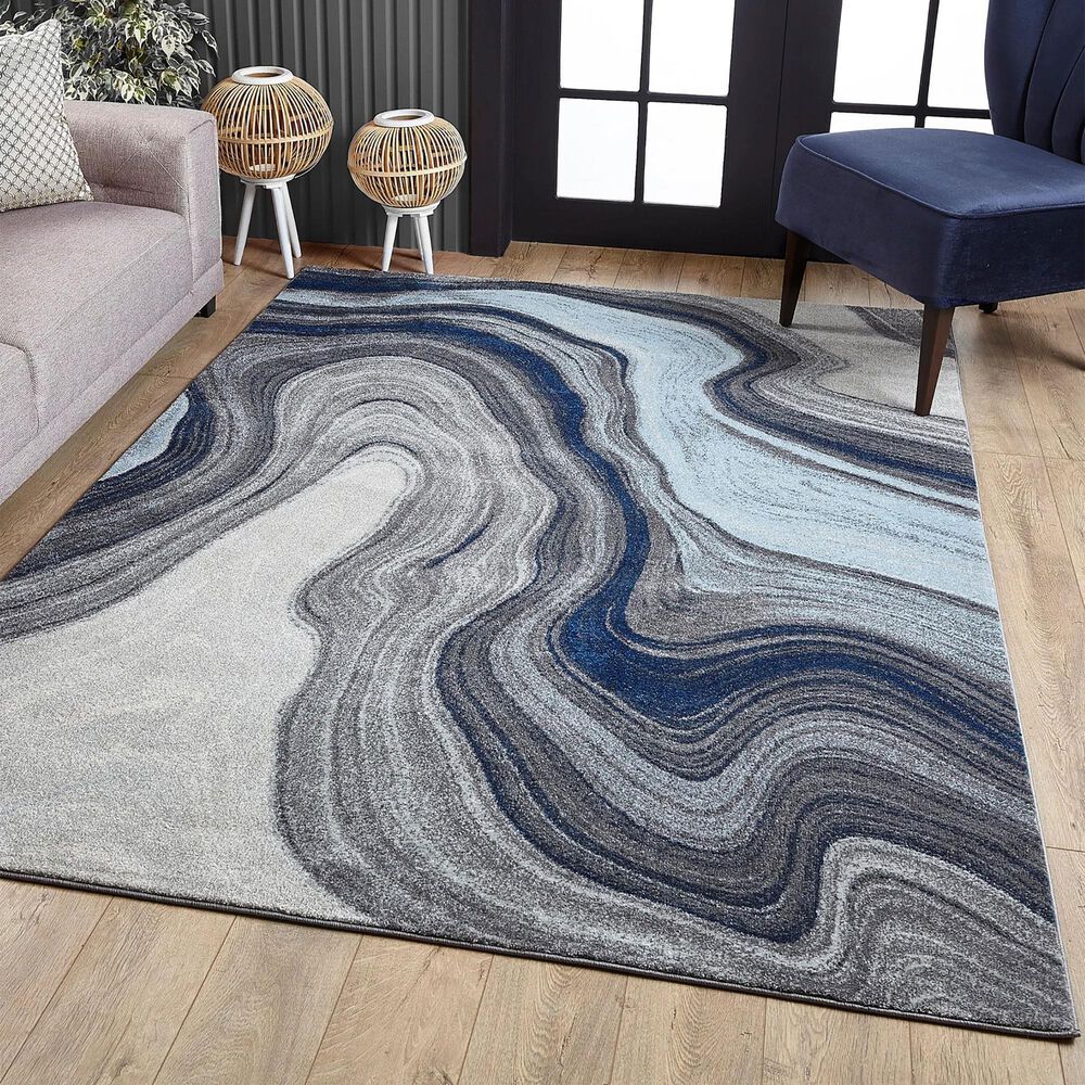 Kas Oriental Rugs Illusions Marble 3&#39;3&quot; x 4&#39;11&quot; Blue and Grey Area Rug, , large