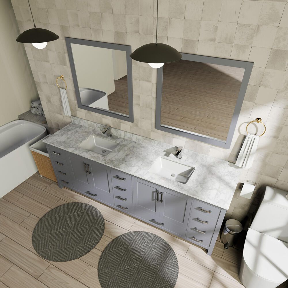 Lexora Home Jacques 84&quot; Double Bathroom Vanity in Dark Grey with 2 cm White Carrara Marble Top and Rectangular Sinks, , large