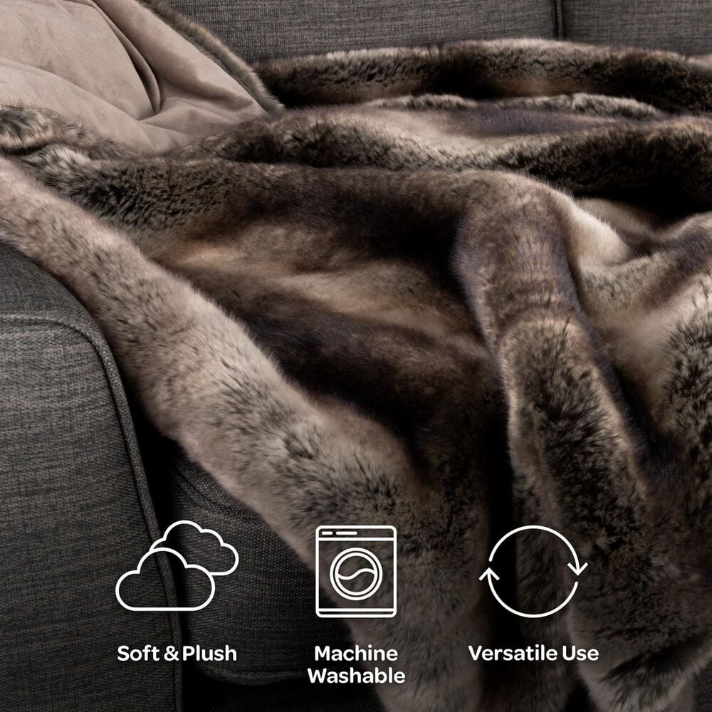 Timberlake 60" x 70" Faux Fur Throw Blanket in Gray and Brown, , large