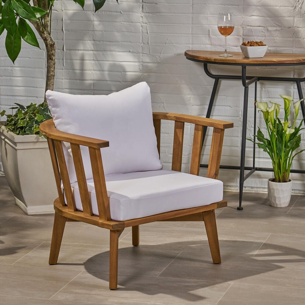 Hearth and Haven Outdoor Club Chair with White Cushion in Teak, , large