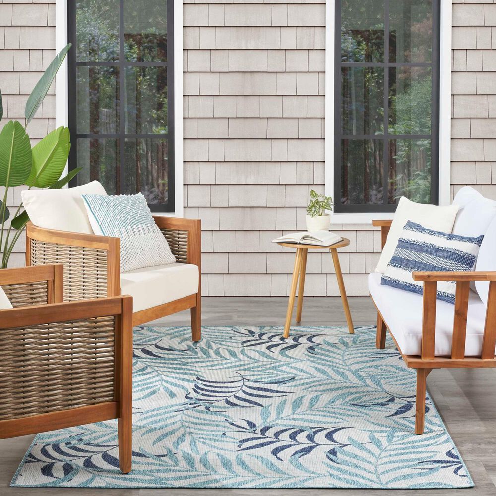 Nourison Garden Oasis Nature Blue 6&#39; x 9&#39; Indoor/Outdoor Area Rug, , large