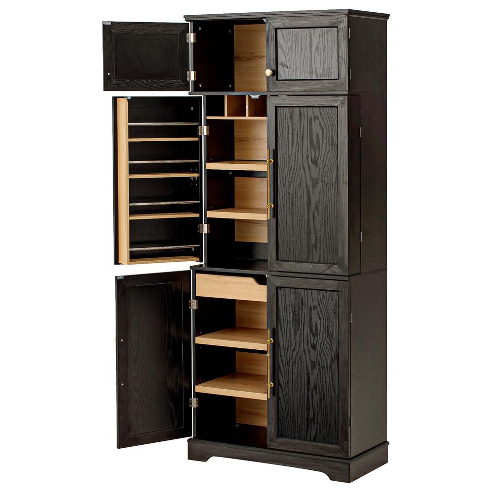 HOMLUX HOMLUX 78.2" Tall Farmhouse Kitchen Pantry Cabinet with 8 Door Shelves, Storage Cabinet with 4 Adjustable Shelves, Hidden Drawer, Wine Rack, Versatile Cupboard for Kitchen, Dining &amp; Bathroom, Ash Black, , large