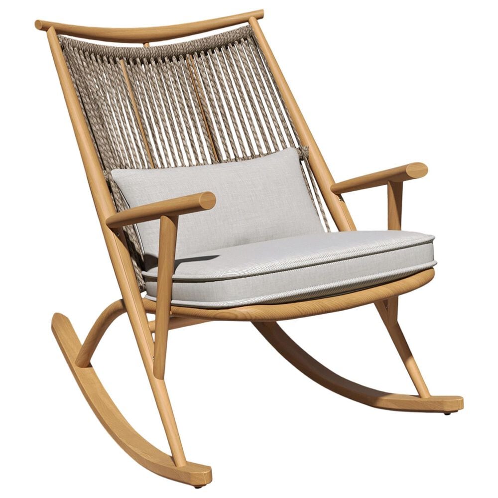 Hearth and Haven Outdoor Rocking Chair with Woven Backrest and Cushions in Light Gray, , large