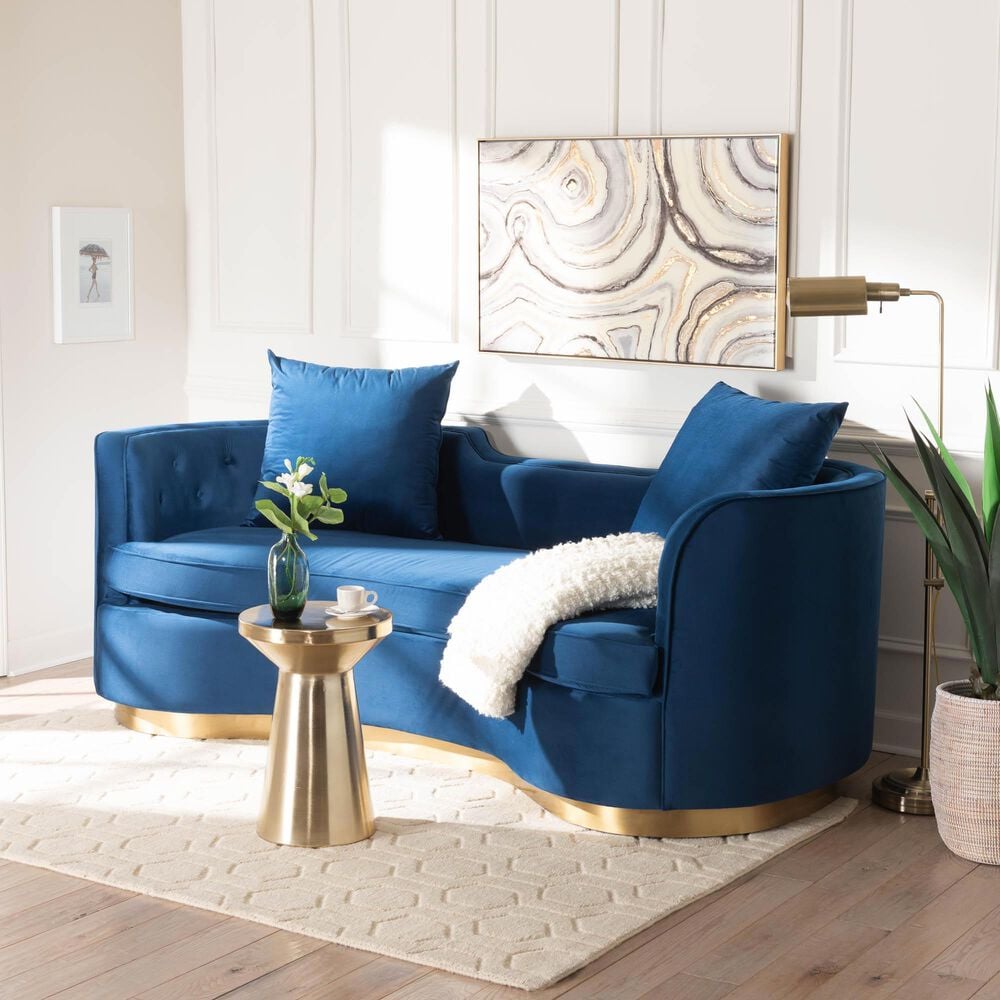 Baxton Studio Deserae Stationary Sofa in Navy Blue Velvet, , large