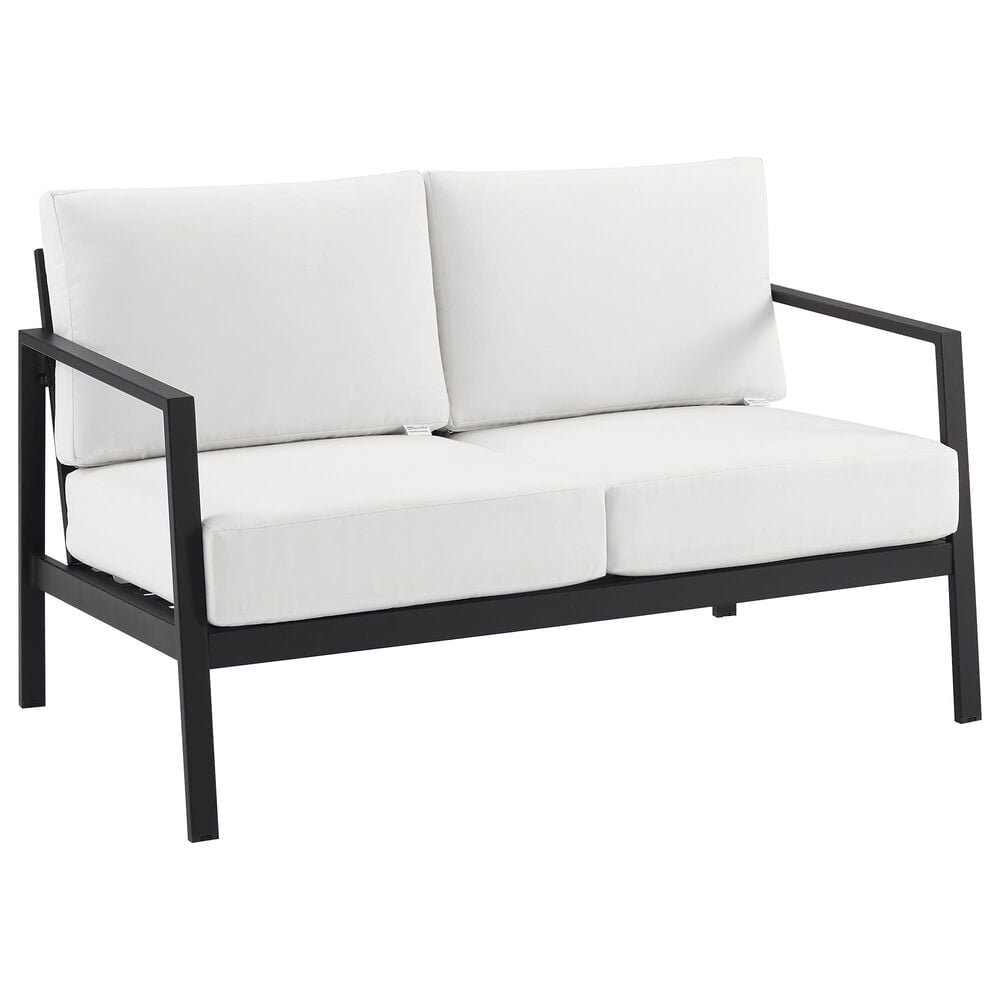 Linon Home Decor Holland Outdoor Loveseat with White Cushions in Black, , large