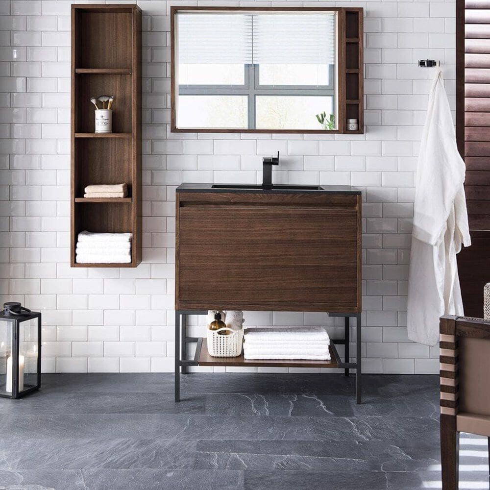 James Martin Vanities Mantova 31.5&quot; Single Vanity Cabinet in Mid-Century Walnut and Champagne Brass, , large
