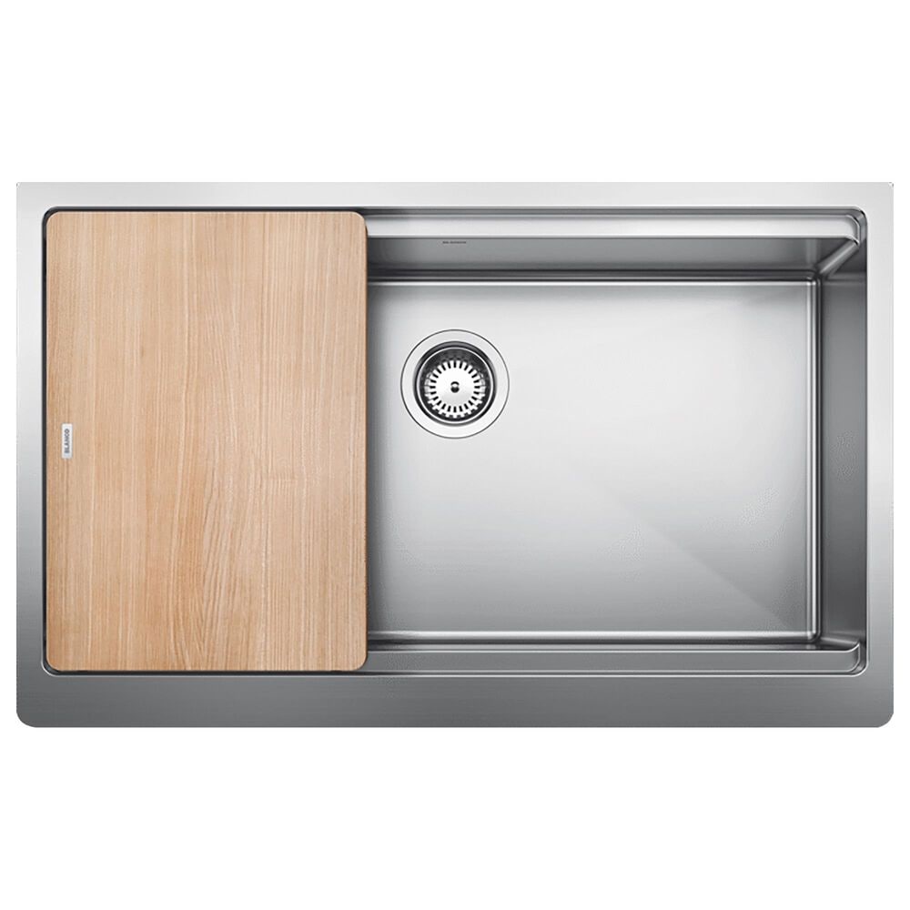 Blanco Quatrus 33&quot; R15 Ergon Apron Super Single Farmhouse Kitchen Sink in Refined Brushed, , large