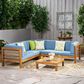 Noble House Oana 4-Piece Patio Sectional Set with Blue Cushion in Teak Brown, , large