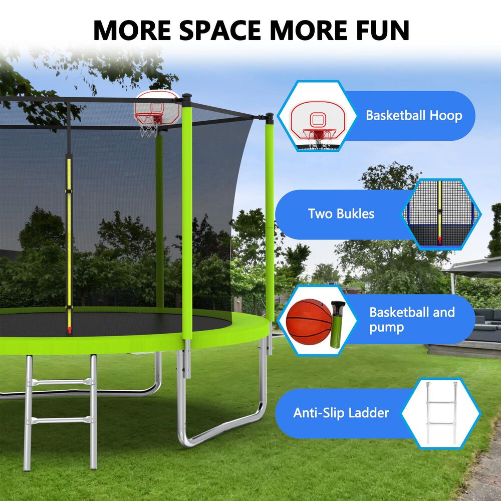 HOMLUX 10' Outdoor Trampoline Sports with Ladder in Green, , large