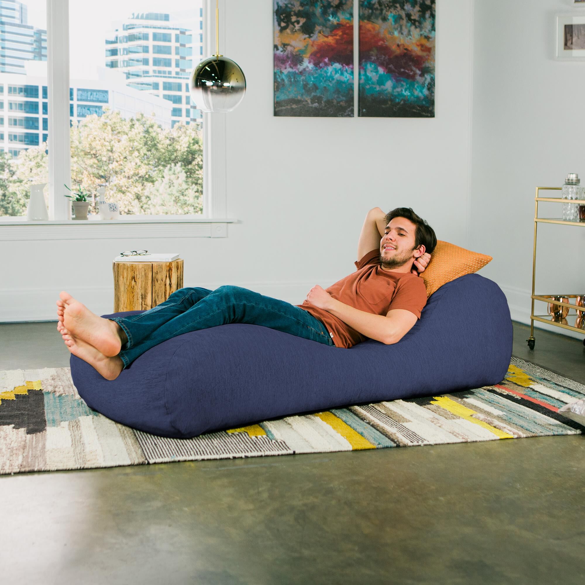 Jaxx Sacks Arlo Chaise Lounge Bean Bag Chair in Navy Blue NFM