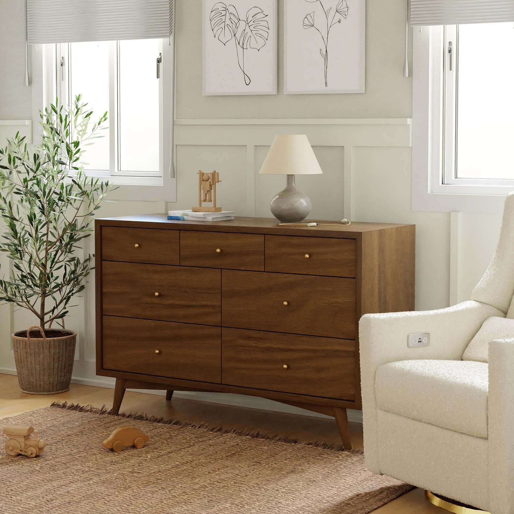 Babyletto Palma 7 Drawer Double Dresser in Natural Walnut NFM