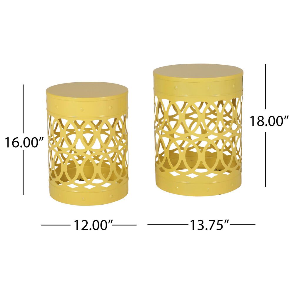 Hearth and Haven Outdoor End Table with Overlapping Circle Design in Yellow (Set of 2), , large