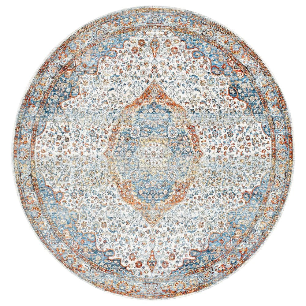 Surya Chicago CHG2306 6&#39;7&quot; Round Light Beige, Blue, Brick Red, Burnt Orange, Mustard, Taupe Area Rug, , large