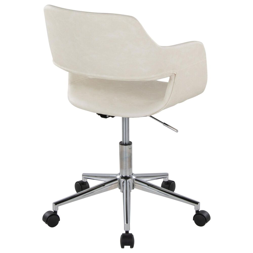 LumiSource Margarite Swivel Task Chair with Cream Faux Leather Cushion in Chrome, , large