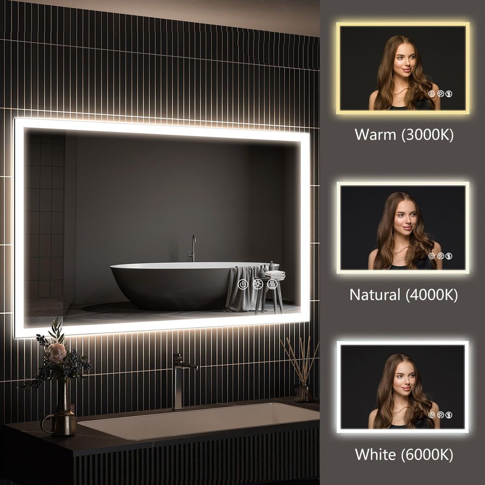 HOMLUX 36" x 24" LED Bathroom Vanity Mirror in Silver, , large