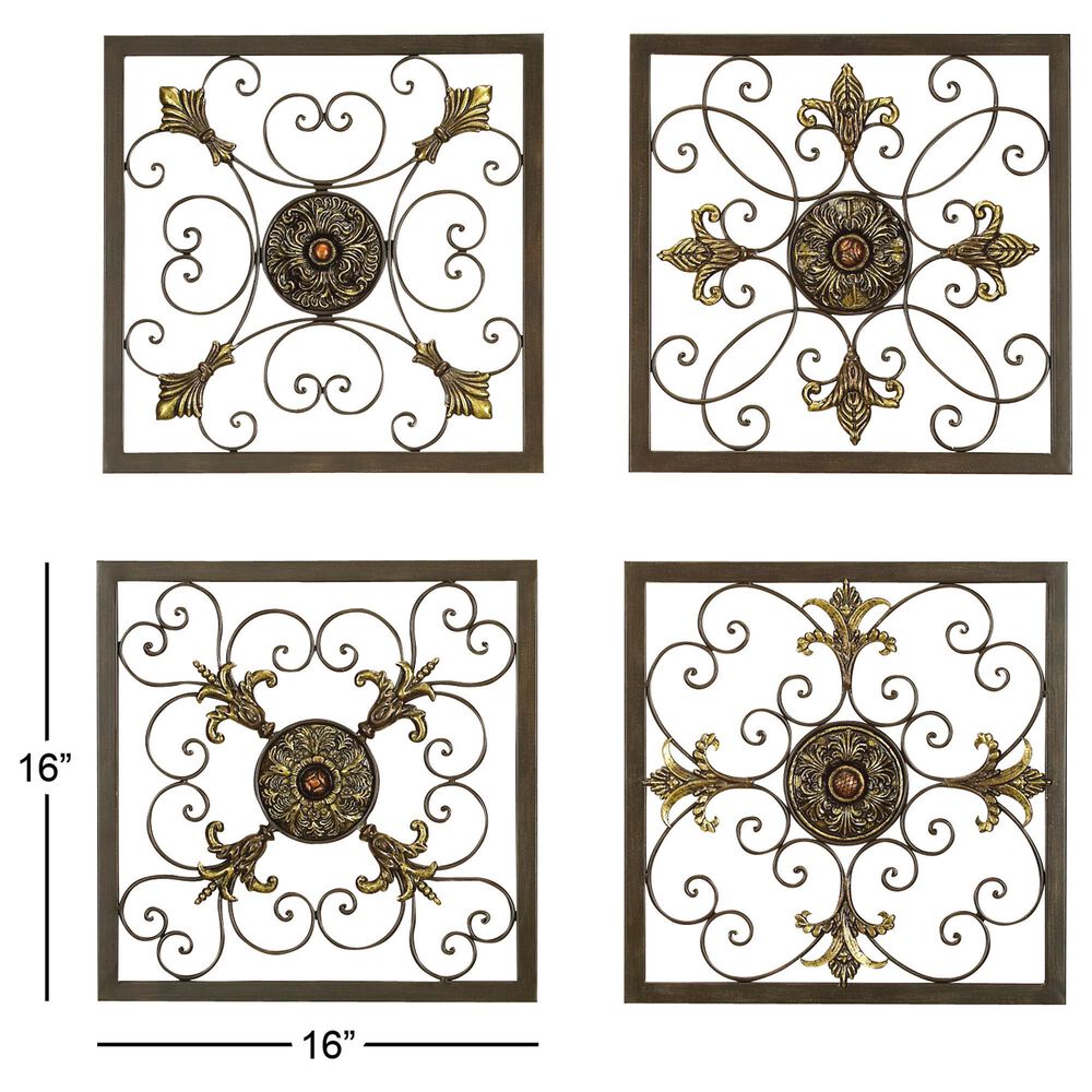 Maple and Jade 16&quot; x 16&quot; Rustic Wall Decor in Gold and Black &#40;Set of 4&#41;, , large