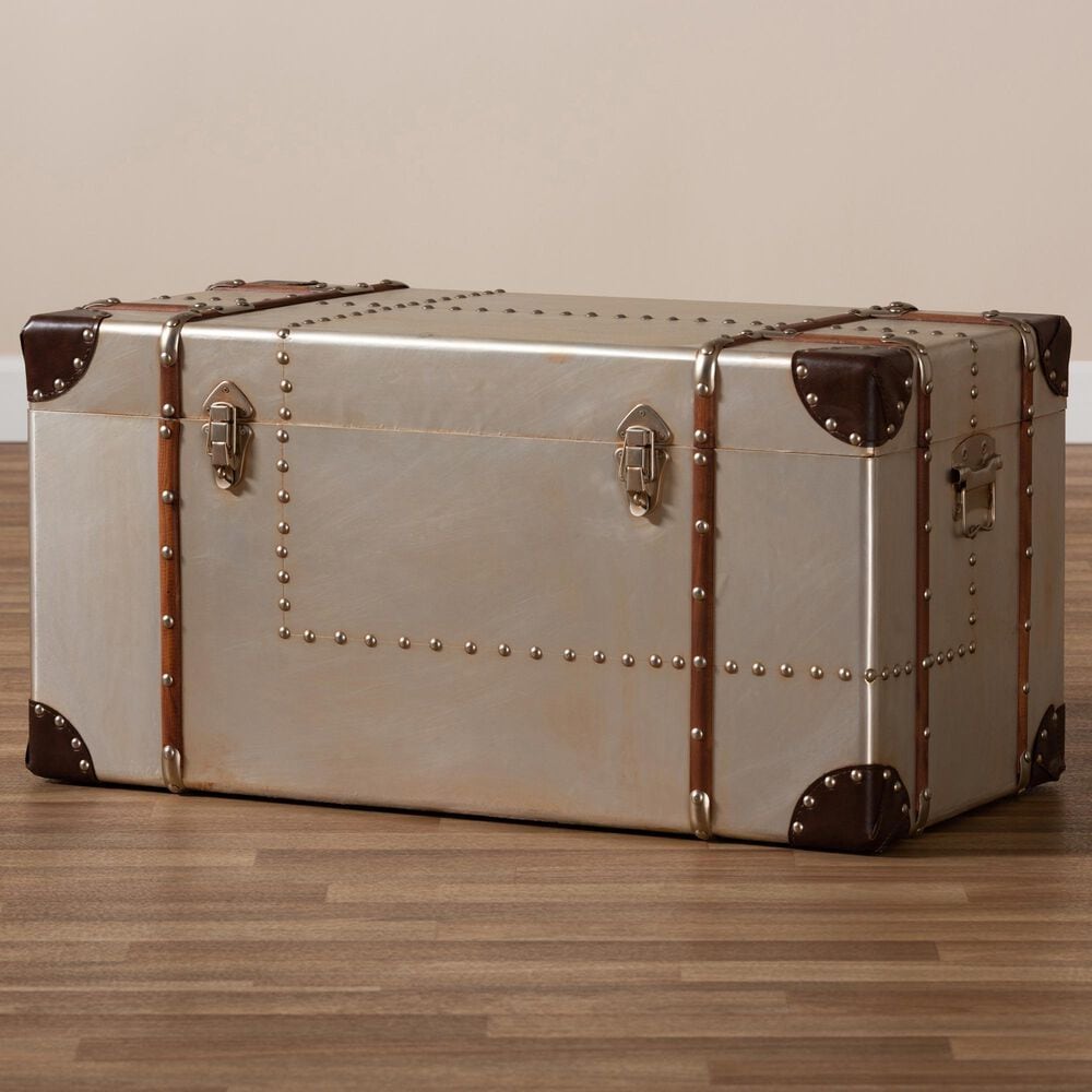 Baxton Studio Bechet Storage Trunk in Silver, , large