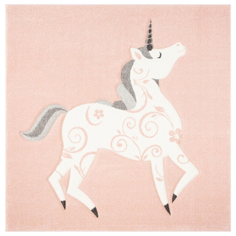 Safavieh Carousel CRK163 5"3" Square Pink and Ivory Kids  Area  Rug, , large