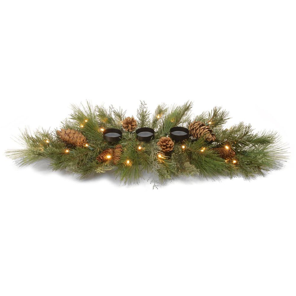 National Tree 30" Decorative Collection White Pine Candle Holder Centerpiece with Warm White LED Lights, , large