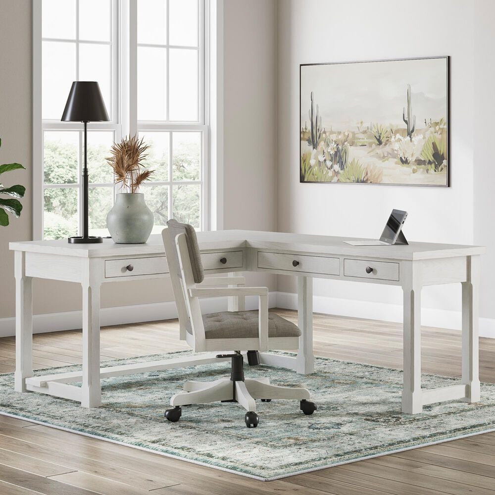 Ashley Robbinsdale 3-Piece L-Shape Desk and Chair Set in Antique White, , large