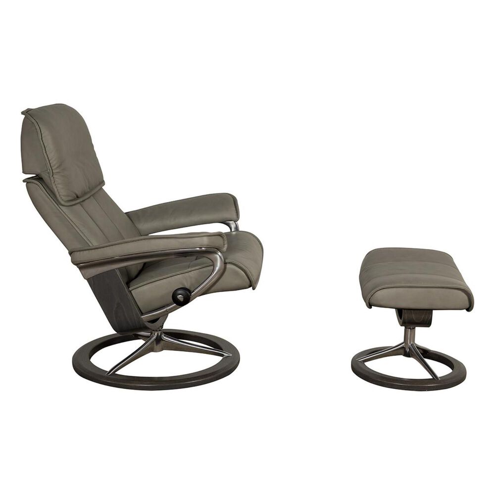 Stressless Admiral Medium Leather Signature Chair and Ottoman in Paloma Silver Gray, , large