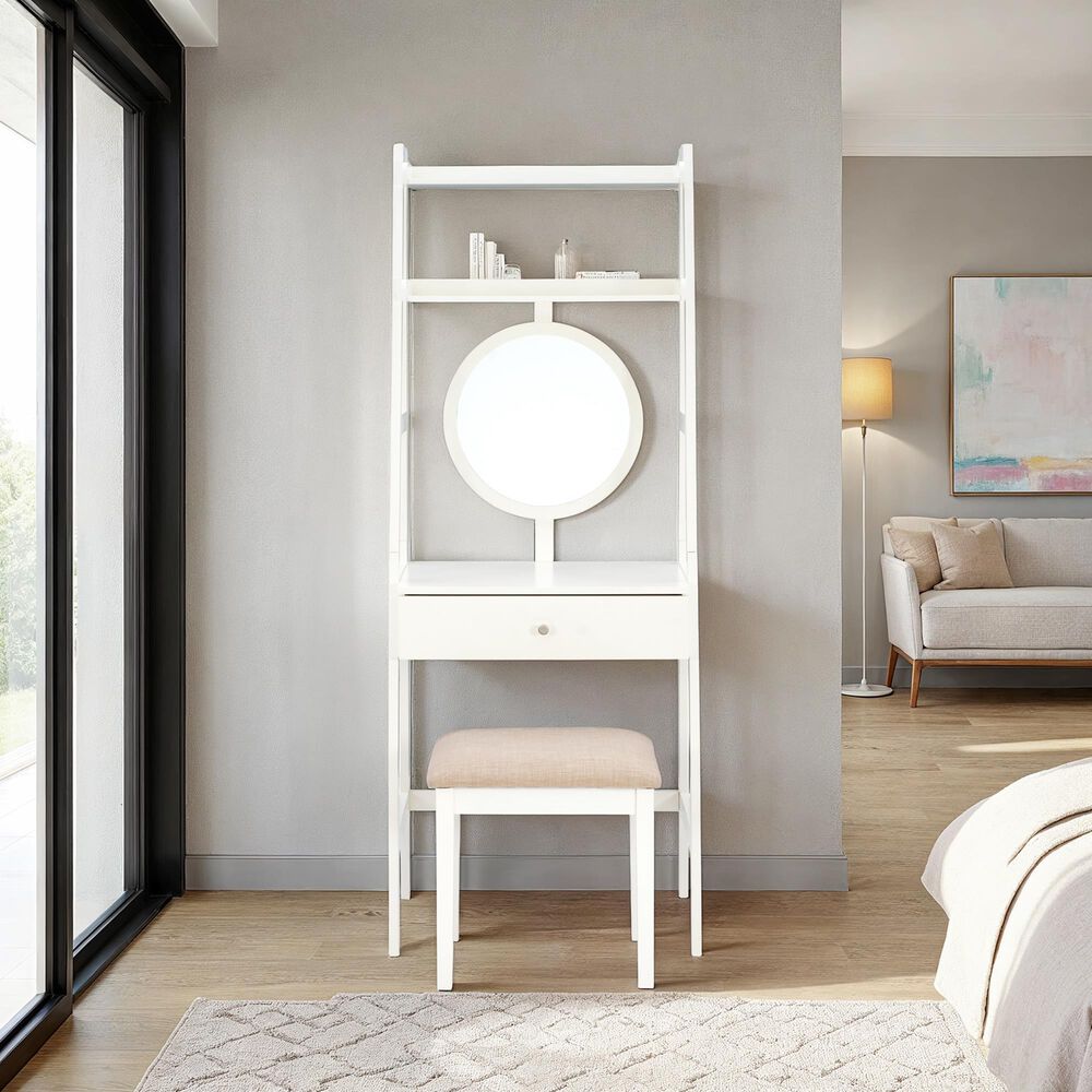 Linon Home Decor Lilymae Vanity with Stool in White, , large