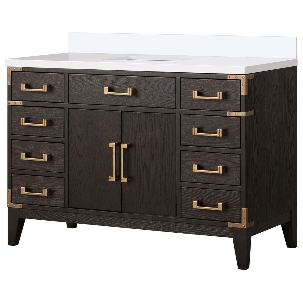 Lexora Home Laurel 48" Single Bathroom Vanity in Brown Oak with White Quartz Top and Rectangular Sink, , large