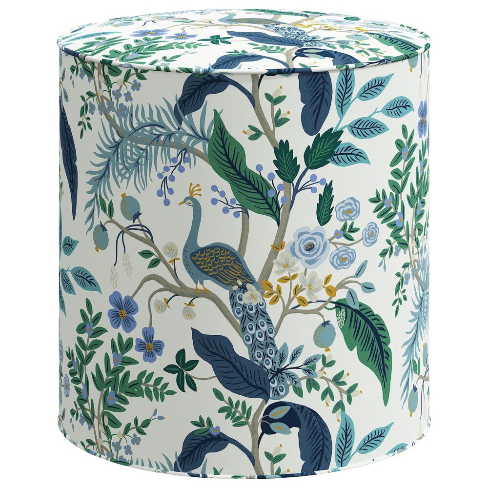 Rifle Paper Co Crafted by Cloth and Company Billie Ottoman in Peacock Blue/White, , large