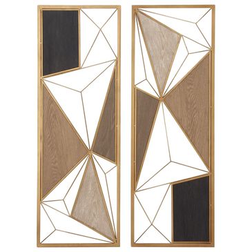 Maple and Jade 35" x 12" Modern Wall Decor in Gold, Black, Mocha Brown and Beige (Set of 2), , large