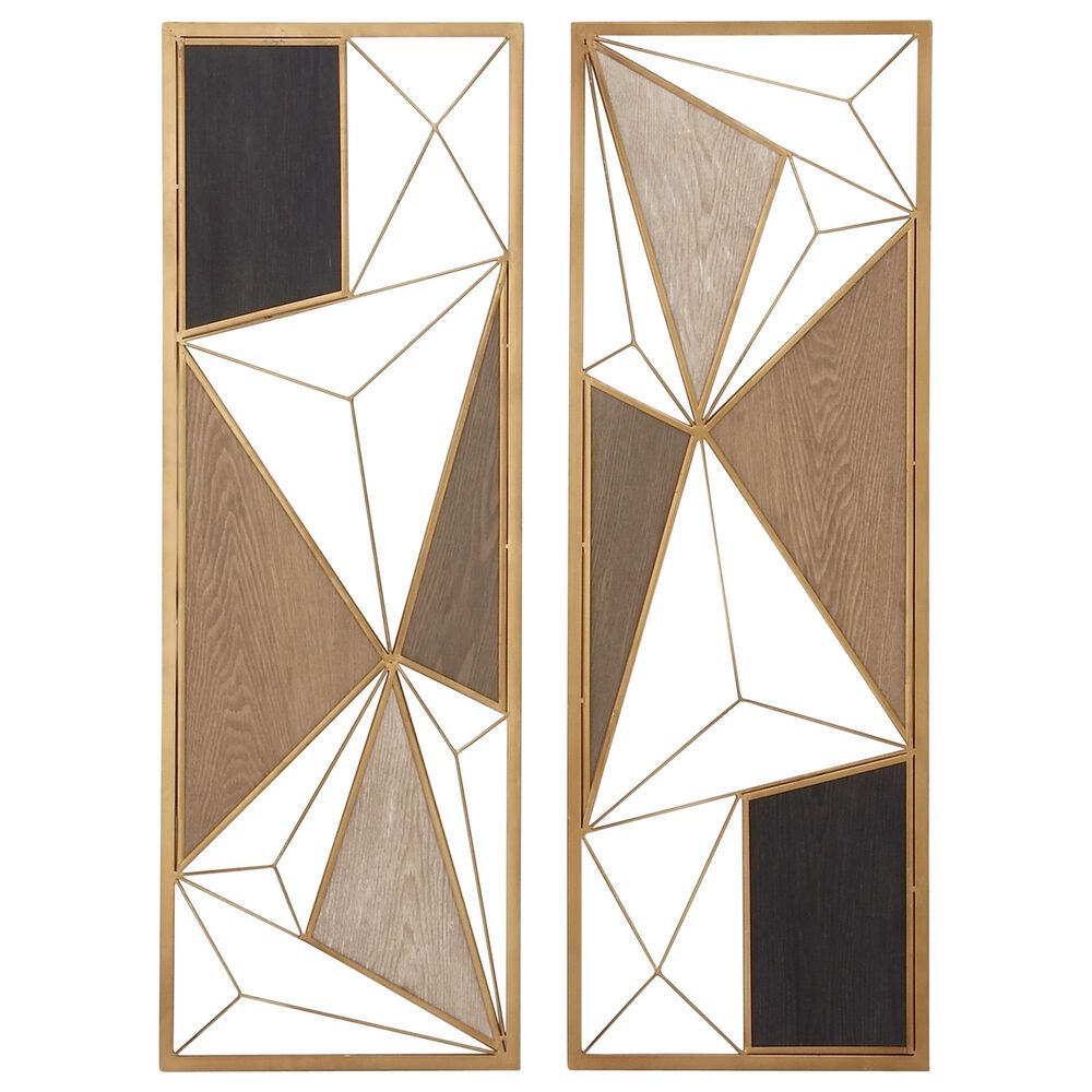 Maple and Jade 35" x 12" Modern Wall Decor in Gold, Black, Mocha Brown and Beige (Set of 2), , large