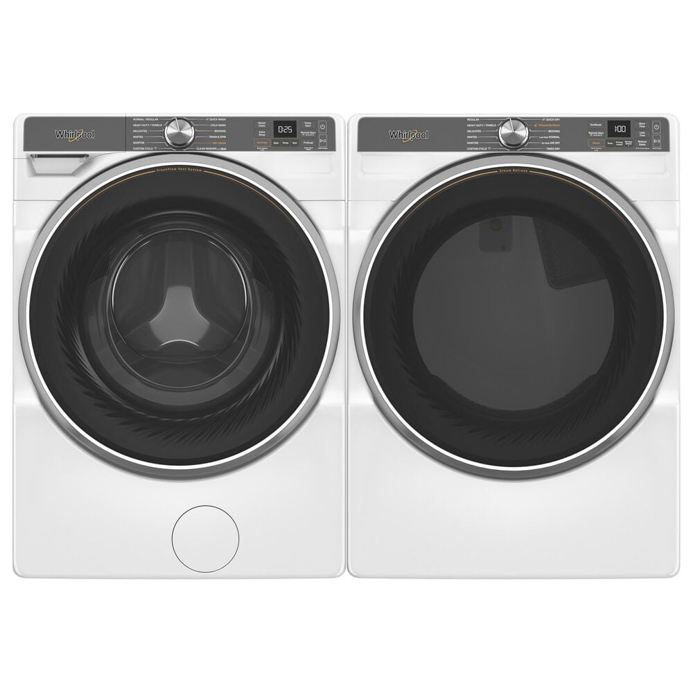 Whirlpool 5.0 Cu. Ft. Smart Front Load Washer and 7.4 Cu. Ft. Smart Electric Dryer Laundry Pair in White, , large