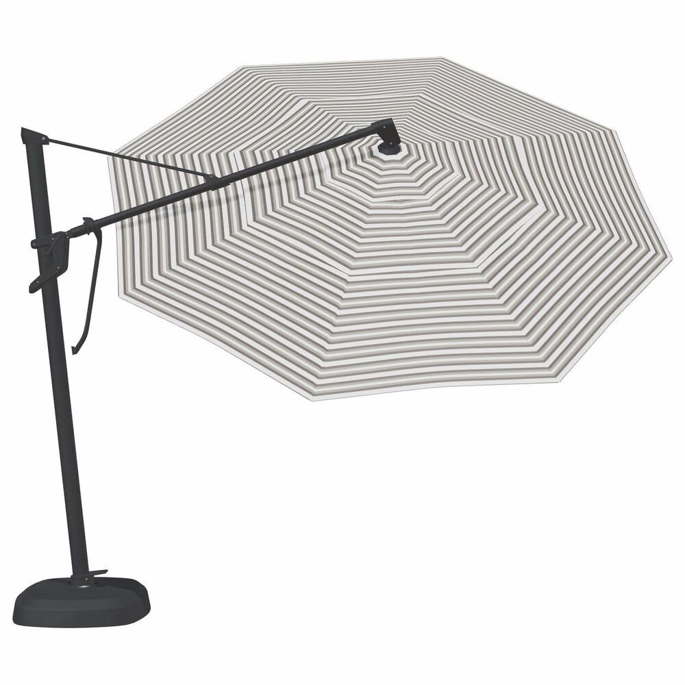 Garden Party Starlux AKZ Plus 11" Octagon Cantilever Umbrella with Black Base in Richmond Stone Stripe, , large