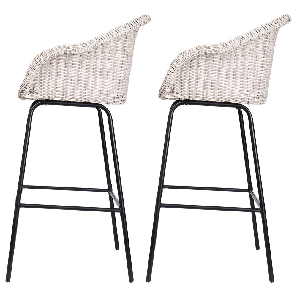 Hearth and Haven Ladd Outdoor Faux Wicker Barstool with Black Metal Frame in Light Gray (Set of 2), , large