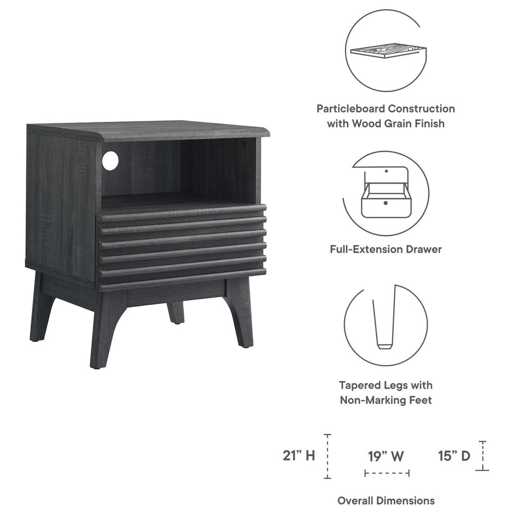 Modway Render 1 Drawer and Shelf Nightstand in Charcoal, , large